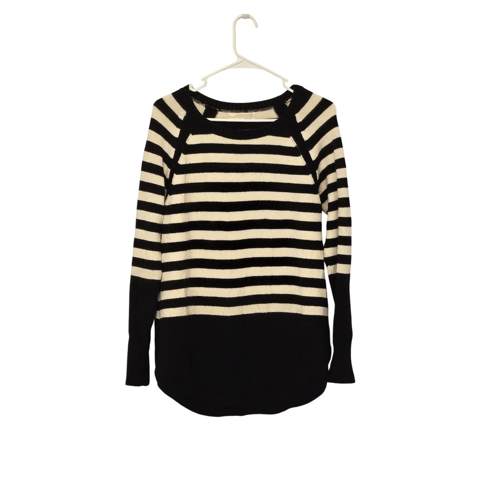 by Anthropologie Striped Pullover Sweater Round Hem Casual Comfy Knit Top M